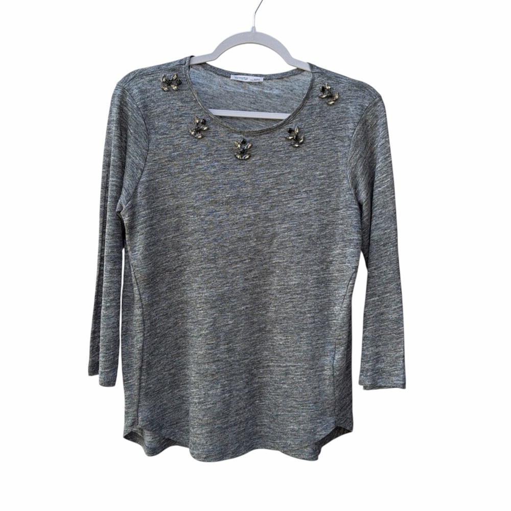 ZARA Grey Long sleeve top with statement neck Women Size Medium